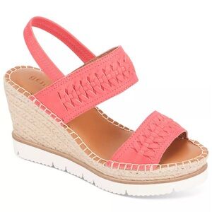 Gentle Souls Elyssa Two-Band Braid Coral Wedge Heel Sandals Size 10M